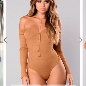 Camel off the shoulder bodysuit